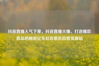 抖音直播人气下单，抖音直播火爆，打造爆款商品的秘密亿乐社区低价自营货源站
