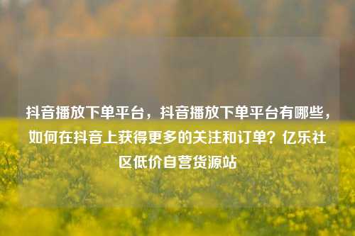 抖音播放下单平台，抖音播放下单平台有哪些	，如何在抖音上获得更多的关注和订单？亿乐社区低价自营货源站  第1张
